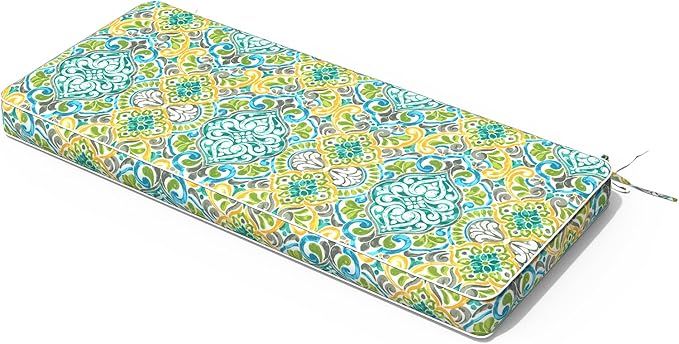 Outdoor Bench Cushion, Patio Furniture Cushion 42 x 18 x 3 Inch, Water Resistant Garden Sofa Swing Pad Settee Loveseat Couch Replacement Cushion, 1 Pack,Damask Green