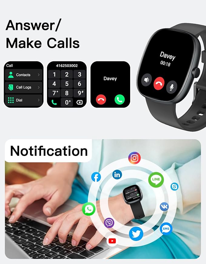 Fitness Tracker 2025 Ver. (Answer/Make Calls), 1.85" Smart Watch Fitness Watches for Women Men with 24/7 Heart Rate Blood Oxygen Monitor Sleep Tracker 100+ Sport Modes IP68 Waterproof (Black)