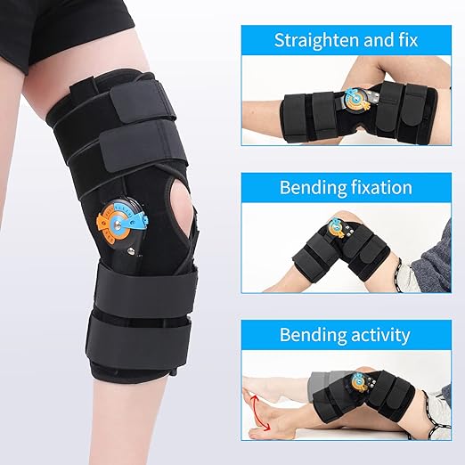 Hinged ROM Knee Braces Adjustable Knee Immobilizer Support for Knee Pain ACL MCL PCL Arthritis Meniscus Tear Post OP Recovery for Men and Women Side Stabilizers Torn Meniscus Orthopedic Orthosis （M)