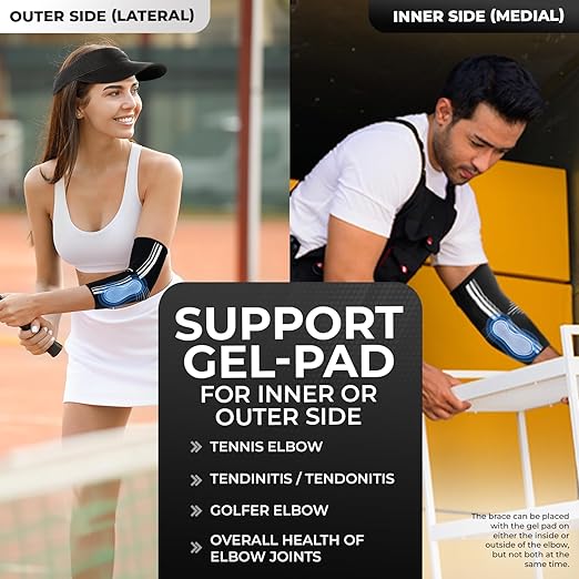 DR. BRACE® Elite Elbow Brace Support, Breathable Elbow Compression Sleeve with Gel Pad for Golfer's, Tennis Elbow & Tendonitis Treatment & Pain Relief 2024 (A Black-White, X-Large)