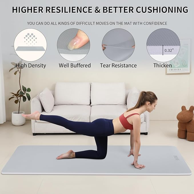 Yoga Mat Extra thick 8mm Exercise mat, Soft Lightweight TPE Fitness Mat with strap, High Elasticity, Anti-fatigue,non-slip mat for Women, Yoga, Camping, Travel, Gym & Outdoor | 72"L x 0.32"Th