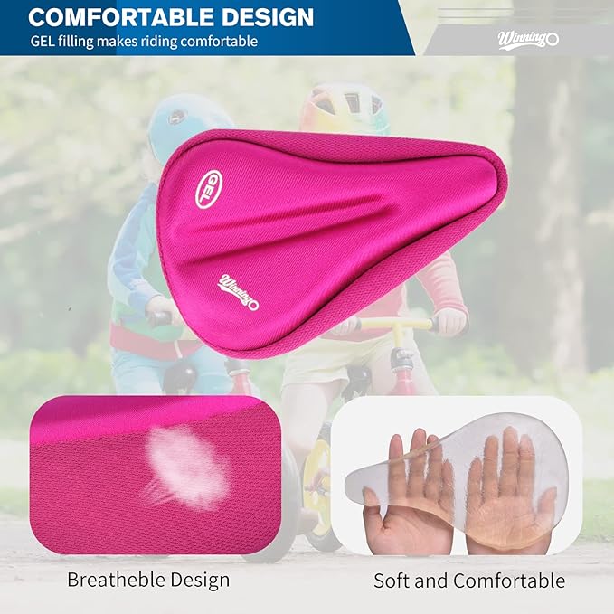 Gel Kids Bike Seat Cushion Cover, Anti-Slip Child Bike Seat Cover Comfortable Adjustable Small Bicycle Saddle Pad, 9'' X 6''