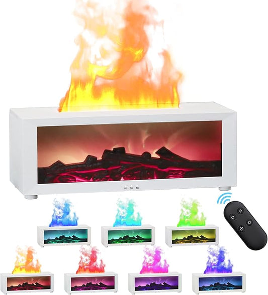 Essential Oil Air Diffuser with Remote Control,Flame Colorful Water Vapor Fireplace Fire Humidifier for Aromatherapy Aroma Machine for Room Bedroom,[Timer and Auto Off Protection]