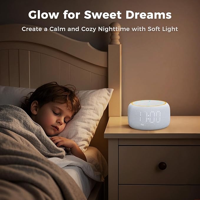 White Noise Machine Alarm Clock: Auto-Dimmable Clock for Bedrooms - 5W Stereo Bluetooth Speaker - Sound Machine with 24 Sleep Sounds for Adults Kids