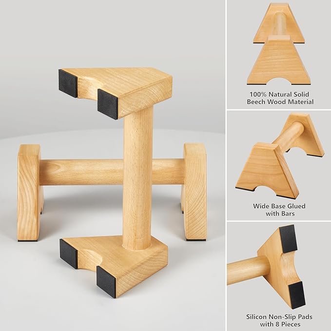 Beech Wood Non-Slip Parallettes Push Up Bar for Men, Strength Training Equipment Calisthenics Gymnastics Bars, Pushup Handles for Home Fitness, Workouts, Calistenia