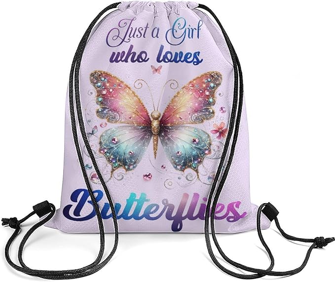 Butterfly Drawstring Backpack - Cute Cinch Sack, String Backpacks for Kids Boys Girls Women Men for Gym Outdoor Sports Travel Athletic Drawstring Bag - Lightweight/Foldable