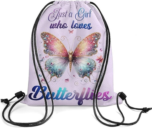 Butterfly Drawstring Backpack - Cute Cinch Sack, String Backpacks for Kids Boys Girls Women Men for Gym Outdoor Sports Travel Athletic Drawstring Bag - Lightweight/Foldable