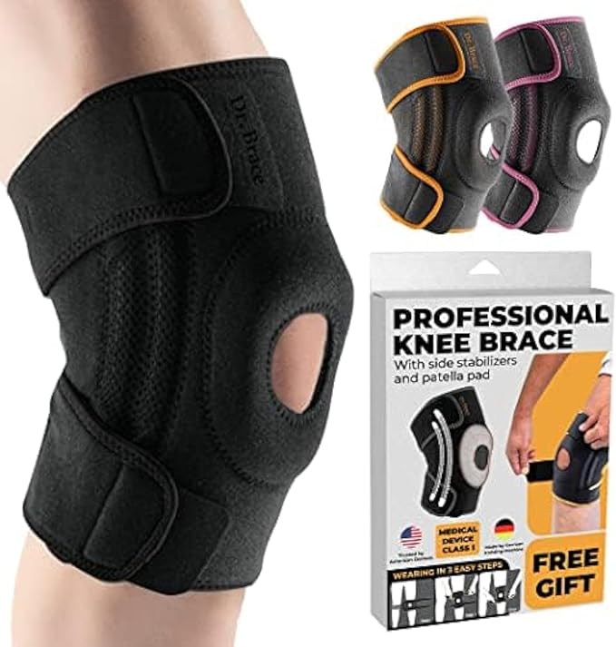DR. BRACE ELITE Knee Brace with Side Stabilizers & Patella Gel Pads for Maximum Knee Pain Support and fast recovery for men and women-Please Check How To Size Video (Pluto, Large)