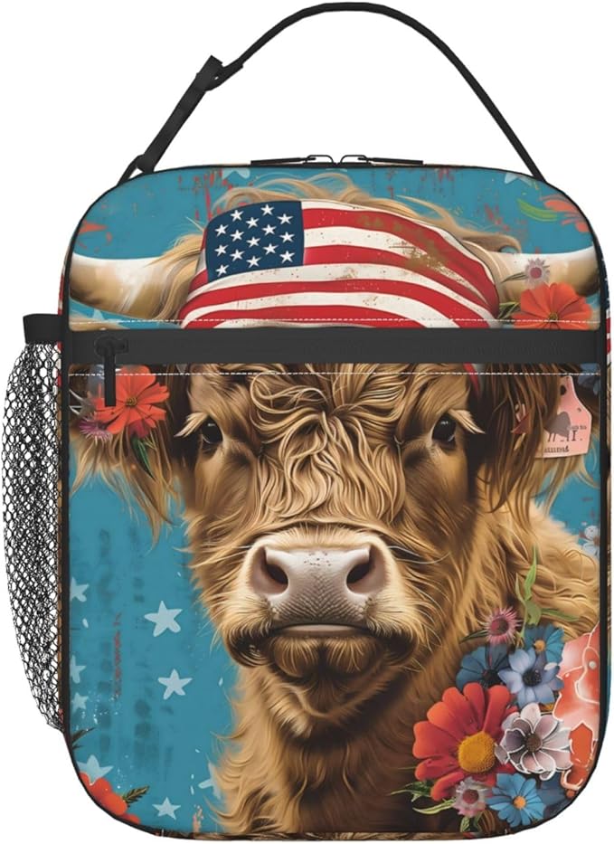 Insulated Lunch Box for Women Men, Highland Cow Theme Lunch Box Reusable Portable Lunch Bag Cooler Tote Waterproof Lunch Container for Office Picnic Work Travel
