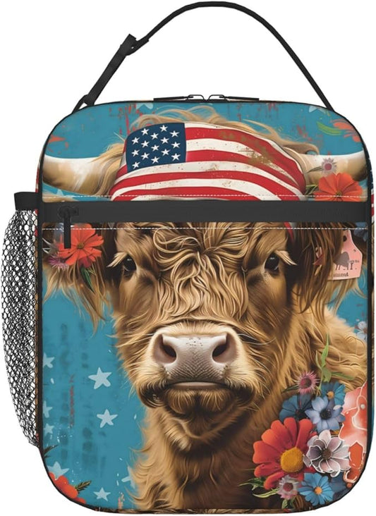 Insulated Lunch Box for Women Men, Highland Cow Theme Lunch Box Reusable Portable Lunch Bag Cooler Tote Waterproof Lunch Container for Office Picnic Work Travel