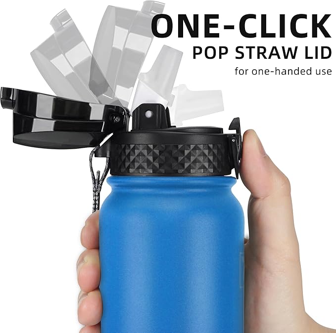 Fanhaw 20 Oz Stainless Steel Insulated Sports Water Bottles with Straw for Kids, Men and Women (Sky Blue)