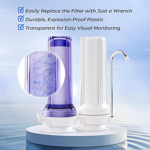 iSpring CKC2 2-Stage Countertop Water Filter, NSF/ANSI 58 Certified, Reduces PFAS, Chlorine, Sediment & Odor, 8000 Gallons, Up to 12 Months, Easy Installation, 2.5" x 10" - 2 Filters Included