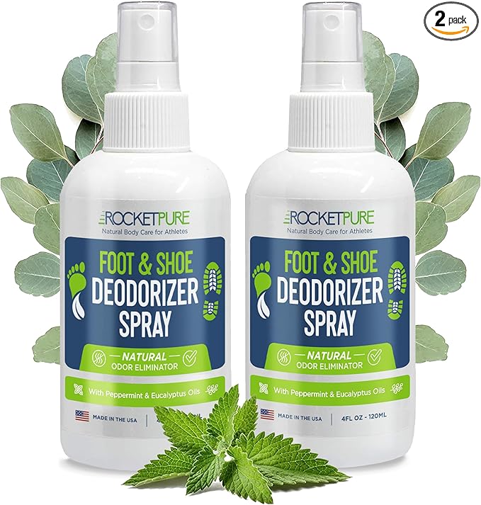 Rocket Pure Natural Foot & Shoe Deodorizer Spray - Foot Spray for Smelly Feet & Shoe Spray for Smelly Shoes - Removes, Controls & Prevents Odors - Made with Essential Oils - Made in USA (4oz, 2-Pack)