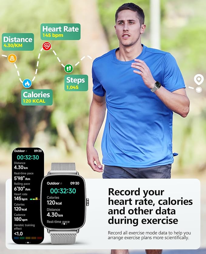 2025 Smart Watches for Women Men, 1.85" AI Voice Smartwatch, 24/7 Heart Rate Monitor, Stress/SpO2/Sleep Tracker, IP68 Waterproof, Weather, 100+ Sports Fitness Tracker for Android iOS Silver Metal