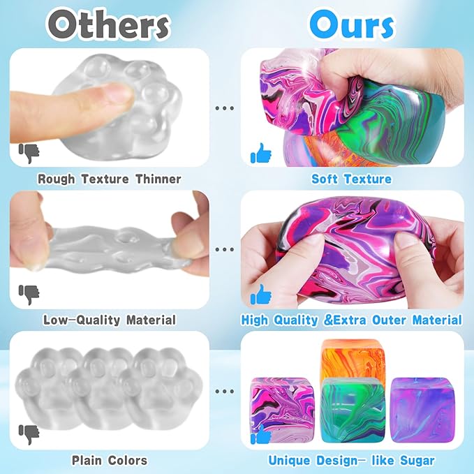 Fidget Toys Squishy Stress Cube, Stress Balls for Kids Adults Squishies Stress Relief, Ice Squishy Cube Sugar Balls, Sensory Toys for Kids with Autism, Fidgets for Classroom Prize Toys (Pink)