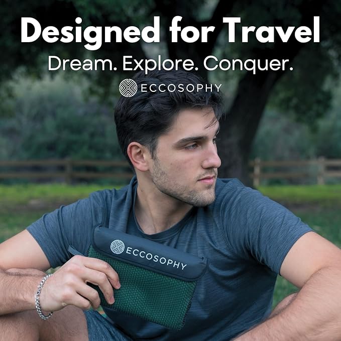 ECCOSOPHY Microfiber Beach Towel – Quick Dry Gym Towel, Highly Absorbent with Ribbed Texture, Lightweight – Ideal for Travel, Pool, Yoga, Fitness & Outdoor Adventures – 40x20 Fern