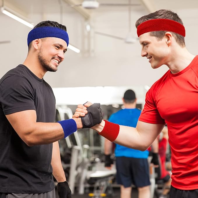 Skylety 18 Pcs 80s Neon Sweatband Set,12 Colorful Wristband Elastic Athletic Sweatband 6 Headband Sweat Wicking Tennis Basketball Sport Competition Supplies for Men Women Gym Running