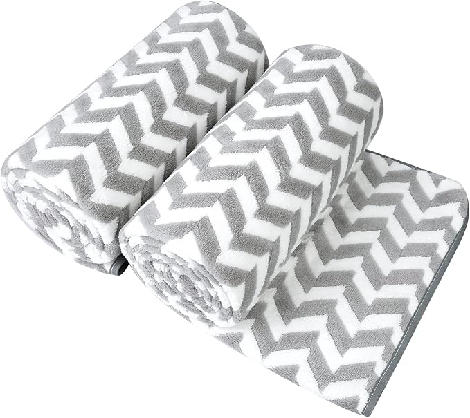 JML Microfiber Bath Towels, Bath Towel 2 Pack(30" x 60"), Oversized, Soft, Super Absorbent and Fast Drying, Multipurpose Use for Sports, Fitness, Yoga, Chevron Grey
