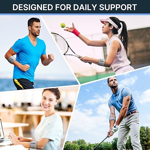 Fit Geno Elbow Brace for Tennis & Golfer's Elbow: Adjustable Elbow Strap for Tendonitis Pain Relief with Compression Pad - Support for Sports Men and Women - Forearm 10''-15.5'', 1 Pack, Gray