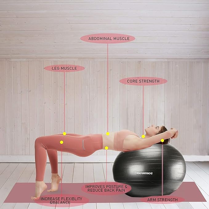 Exercise Ball Chair with Resistance Bands, Yoga Ball Office Chair with Stability Base for Home Gym, Workout Ball for Fitness, Large Size 65 cm