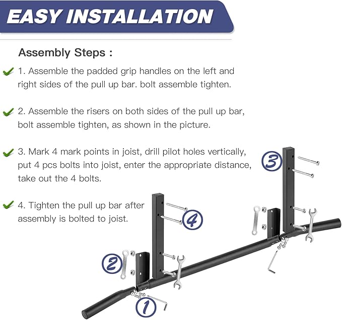 ATENTO Pull Up Bar, Chin Up Bars Ceiling Mount, Workout for Home Gym, Beam, Crossfit - Heavy-Duty, Foam Grip, Easy installation