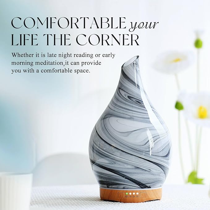 Porseme 280ml Essential Oil Diffuser Glass Color Changing Aroma Air Diffusers Aromatherapy Ultrasonic Cool Mist Humidifier 7 Running Hours Waterless Auto-Off for Sleeping, Yoga, Office, Spa (Ink)