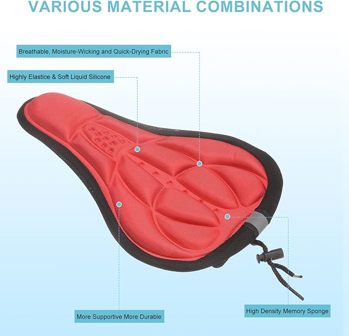 HARFINGTON Bike Seat Cover Bicycle Saddle Cushion with Drawstring Large Comfortable Gel Padded Oversized Paddle for Men Women