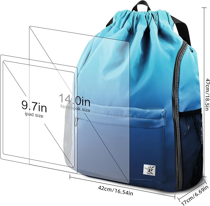 Drawstring Backpack with Mesh Pockets String Gym Bag Sackpack Sandproof Water Resistant Beach Backpack for Men Women