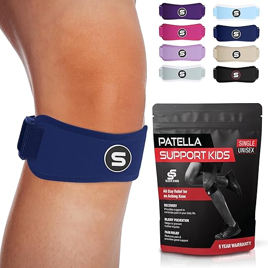 Sleeve Stars Swedish Brand Patellar Tendon Support Strap for Women & Men Effective Osgood Schlatter Knee Brace Youth & Kids Knee Brace with 3 Adjustable Length fits 7"-15" (Single/Navy Blue/Kids)