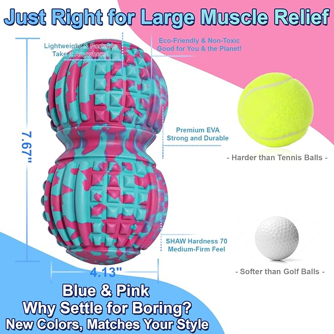 Deep Tissue Massage Lacrosse Ball for Exercise & Recovery - 7.8Inch Peanut Roller-SGS Certification-Targets Back, Shoulder, Neck - Relieves Muscle Knots, Pressure Point Therapy-Myofascial Release Ball