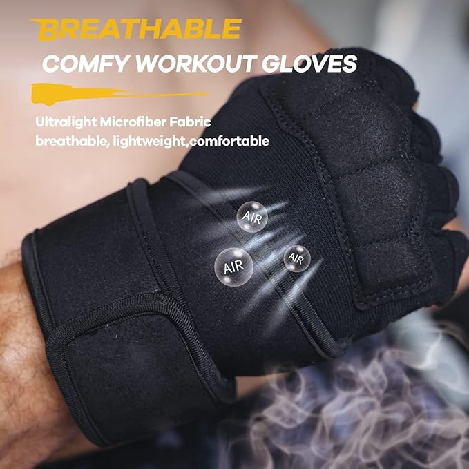 Mens Workout Gloves for Weight Lifting - Exercise Gloves for Men Women With Wrist Wrap Support, Palm Protection and Grips - Sport Daily Use