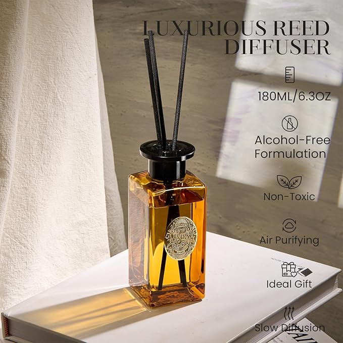M&SENSE 6.3 oz Large Reed Diffuser Set | Neroli Noir Scent Oil Diffuser with Sticks | Hotel Collection Non-Toxic Essential Oil |for Bedroom Bathroom Living Room