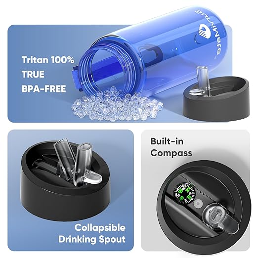 Survimate 5-Stage 0.01μm Ultra-Filtration Filtered Water Bottle, BPA-Free Material, NSF/ANSI 42&372 Certified, Portable Water Filter Bottle for Survival, Camping, Hiking, and Emergency Use