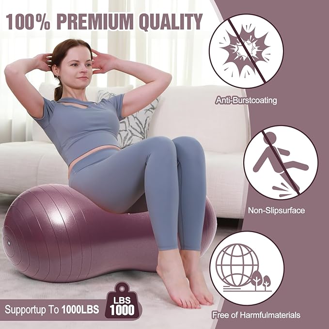 INPANY Peanut Ball - Exercise Ball for Labor Birthing, Anti-Burst Physical Therapy for Kids, Core Strength, Flexible Seating, Home & Gym Fintness, Sensory Chair Wiggle Seat for Girls and Boys