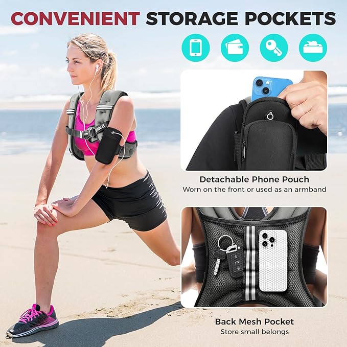 BAGAIL Weighted Vest, 5lbs/8lbs/10lbs/12lbs/15lbs/20lbs/25lbs/30lbs Weight Vest with Detachable Phone Pouch, Rucking Vest for Women, Men, Walking, Weight Loss, Training, Running