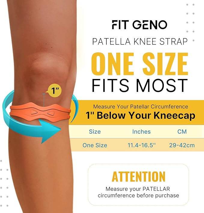 Fitgeno Knee Strap Patella Support: Knee Band for Patellar Tendon Pain Relief - Knee Brace for Tendonitis Jumpers Running Sports Basketball Men Women 2 Packs (Orange)