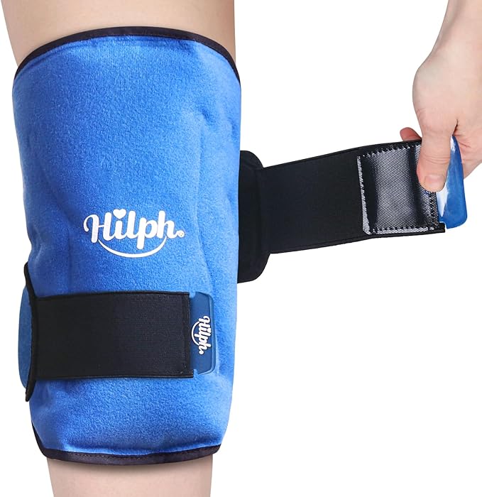 Hilph Knee Ice Pack for Replacement Surgery - Bendable & Adjustable Hot Cold Therapy Gel Ice Pack Wrap Around Entire Knee for Injuries, Swelling, Meniscus Tear, ACL, Easy to Wear, Blue