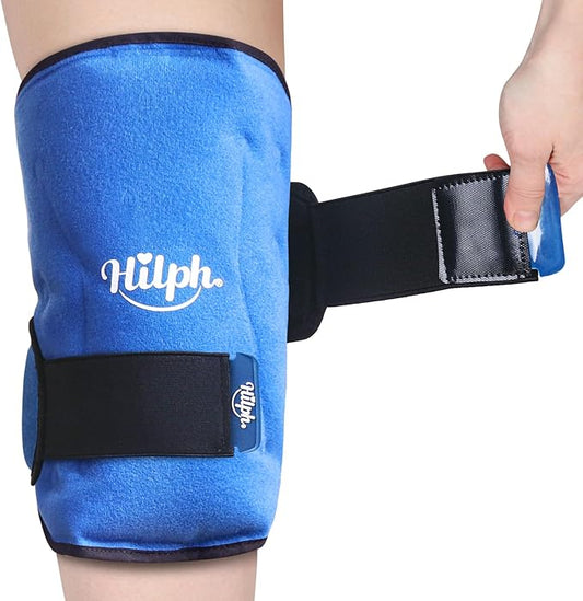 Hilph Knee Ice Pack for Replacement Surgery - Bendable & Adjustable Hot Cold Therapy Gel Ice Pack Wrap Around Entire Knee for Injuries, Swelling, Meniscus Tear, ACL, Easy to Wear, Blue