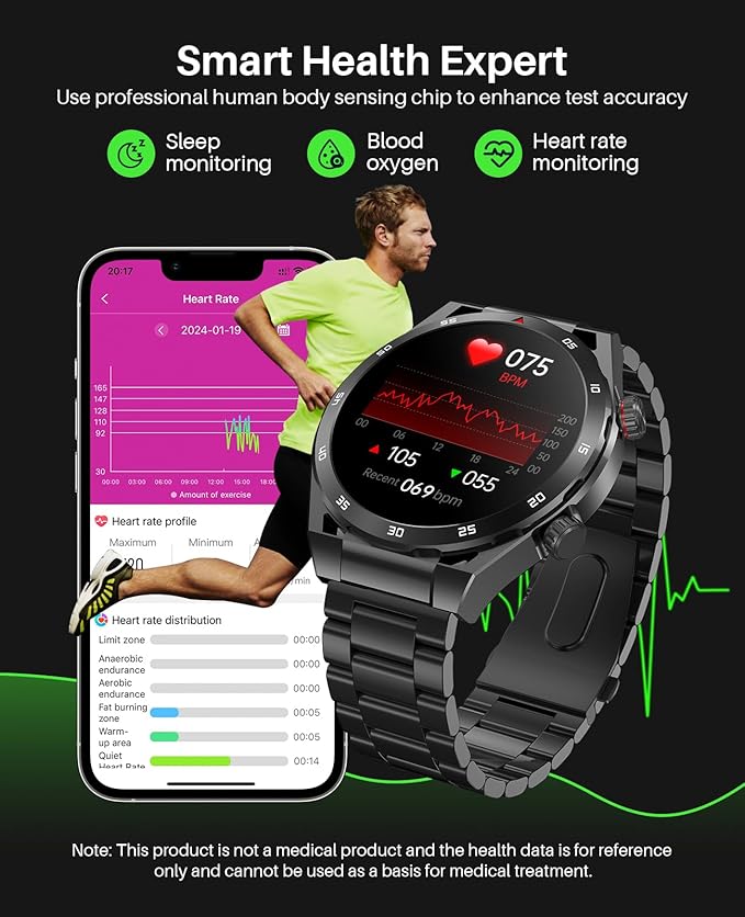 EarlySincere Smart Watches for Men with Blood Pressure, 1.39" HD Fitness Watch, Smartwatches with Heart Rate Blood Oxygen Sleep Monitor for Android and iPhone, Comes with Replaceable Silicone Strap