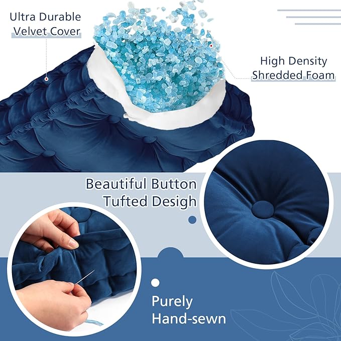 Bench Cushions for Indoor Furniture 42x16 in Velvet Kitchen Dining Piano Window Seat Cushion, Tufted Patio Porch Swing Thicken Bench Pad Memory Foam(Royal Blue)