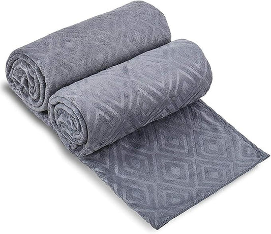 JML Microfiber Bath Towels, Bath Towel 2 Pack(30" x 60"), Oversized, Soft, Super Absorbent and Fast Drying, Multipurpose Use for Sports, Travel, Fitness, Yoga - Grey Diamond Pattern