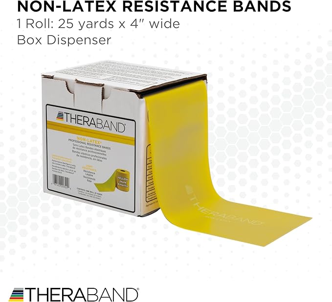 THERABAND Resistance Band 25 Yard Roll, Non-Latex Professional Elastic Stretch Bands for Upper & Lower Body Exercise Workouts, Physical Therapy, Lower Pilates, Flexibility, & Rehab, Dispenser Box