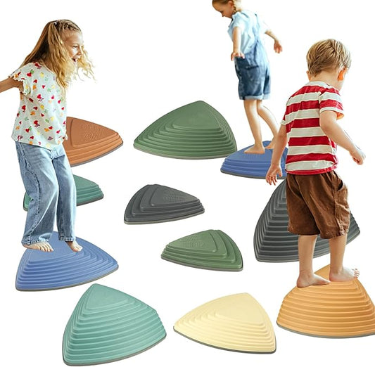 Gentle Monster Stepping Stones for Kids, Set of 6/8/11 PCS for Balance with Non-Slip Bottom - Exercise Coordination and Stability(11PCS Morandi)