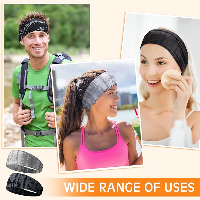 18 Pcs Sports Sweatbands for Men Women Camo Headbands Workout Non Slip Headbands Breathable Head Band Fitness Stretchy Unisex Hairband for Yoga Running Cycling Ball