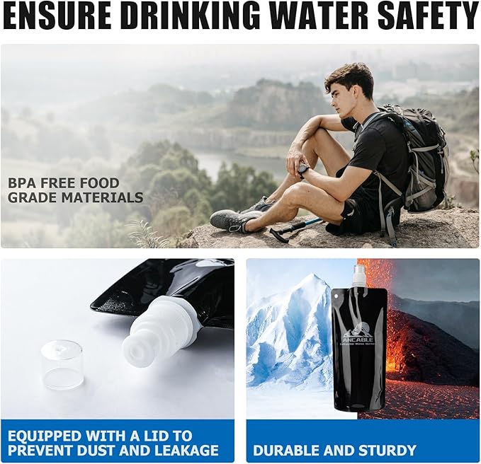 17oz Collapsible Water Bottles, 3-Pack Reusable Travel Foldable Water Bottles for Hiking Camping Running Bike, BPA-Free Water Bottle