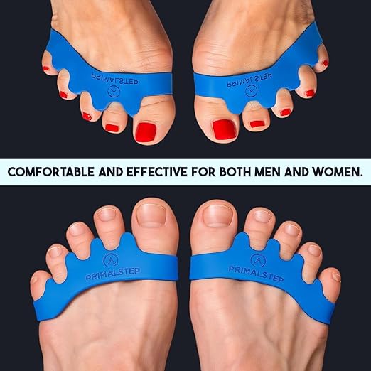 2.0 FIRM EDITION Toe Separators - Extra Firm, Stretchy & Flexible - Thicker & More Durable - Dr. Recommended - Loved by Those with Bunions or Plantar Fasciitis - Toe Spacers for Athletic Mobility (Blue, S/M)