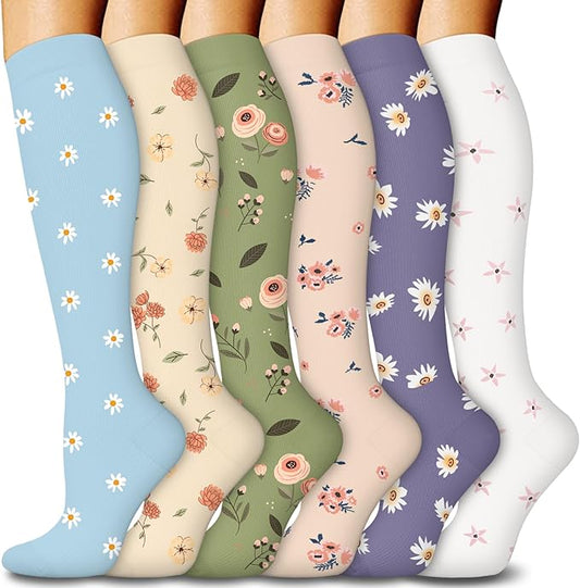 FuelMeFoot 6 Pairs Compression Socks for Women & Men 15-20mmHg Graduated Support Knee High Socks for Nurses, Travel, Athletic