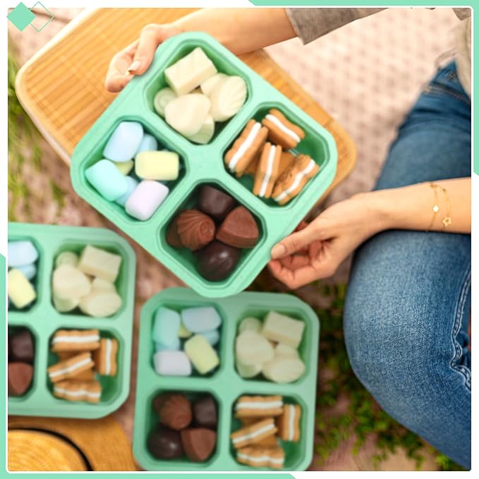 12 Pcs 4 Divided Compartments Snack Containers Bento Wheat Straw Snack Box with Lid Reusable Meal Prep Lunch Box Food Storage Containers for Adults Travel Work (Green)