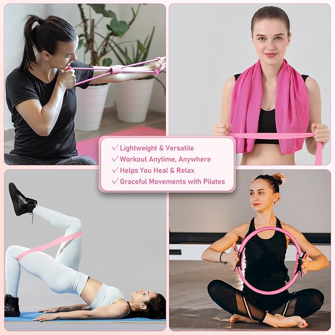 Pilates Kit for Home Workouts, Pilates Essentials Kit for Women, Better Me Pilates Kit,Pilates Equipment with 14.5"Pilates Ring Set,9" Yoga Ball,Cooling Towel,6 Pilates Resistance Bands for Stretching