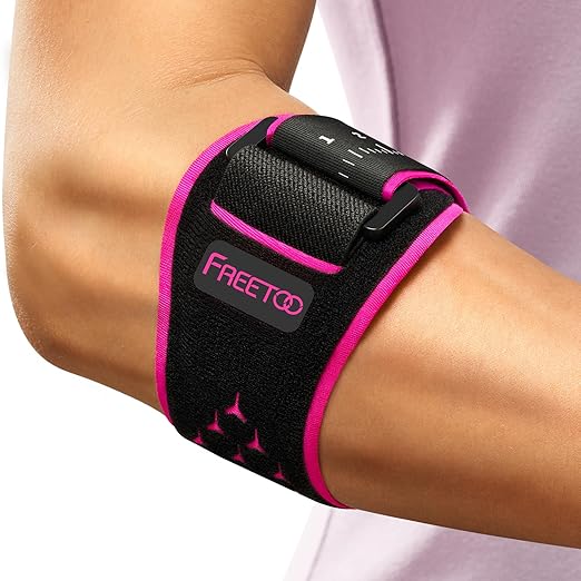 FREETOO Elbow brace for Tendonitis and Tennis Elbow for Women Men, Golfers Elbow Brace for Women for Pain Relief, Adjustable Tennis Elbow Support Band for Epicondylitis, Basketball, Exercise Pink S/M